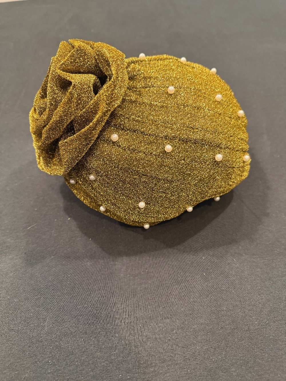 Metallic gold & black bonnet style hat, brand new